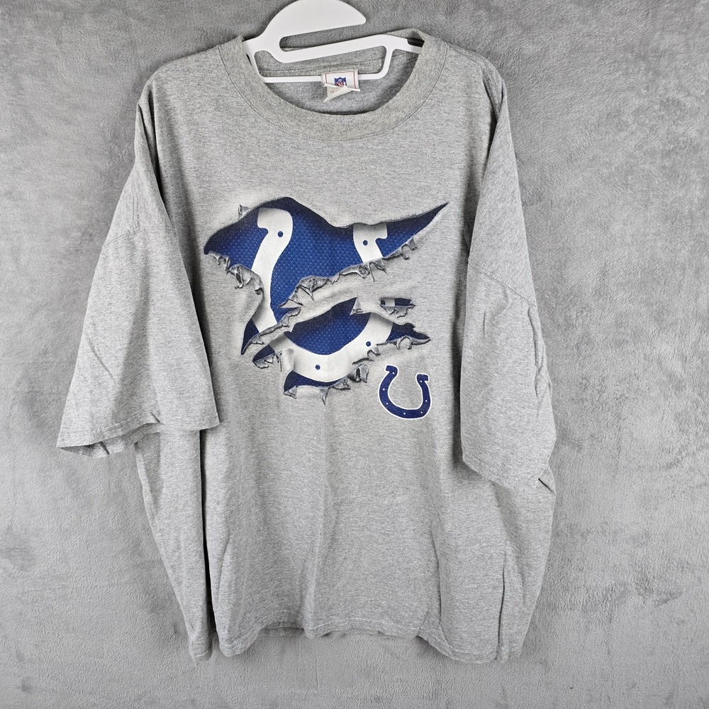 Vintage NFL Indianapolis Colts Ripped Logo T-Shirt Gray Mens 3XL 2005 D95X DLT